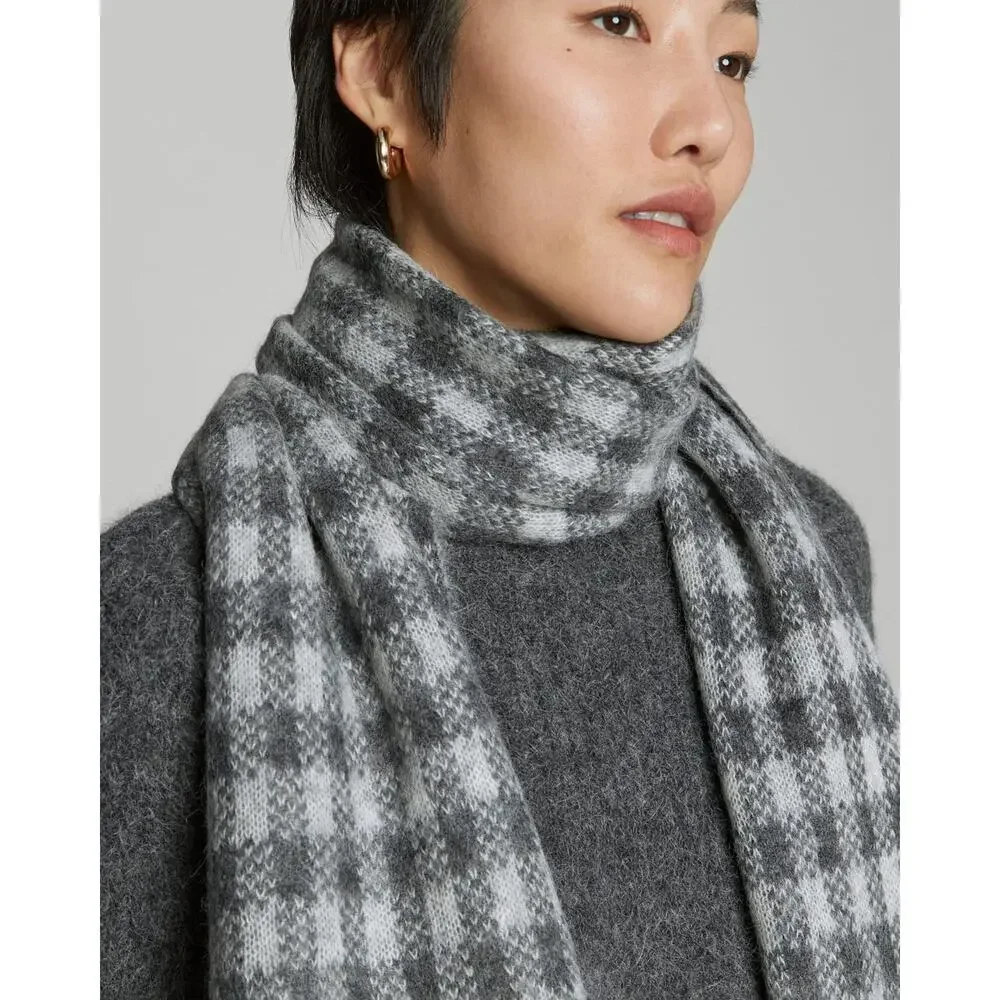 NWT Everlane Unisex The Alpaca Patterned Scarf Gray Buffalo Check One Size